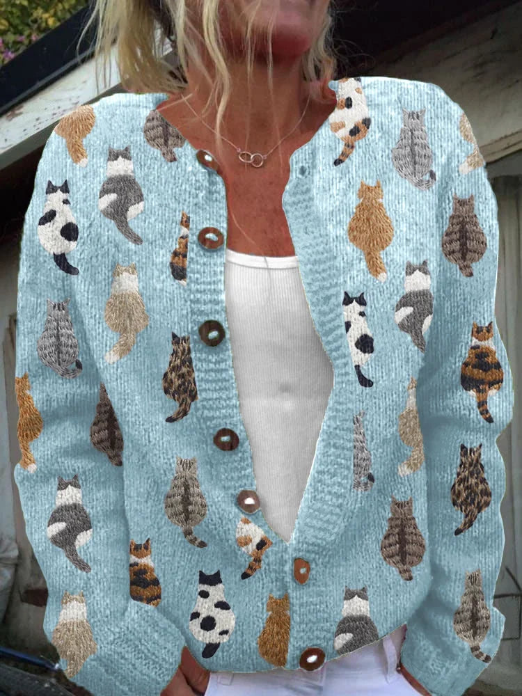 Charlotte™ | Cozy Cat Print Cardigan.