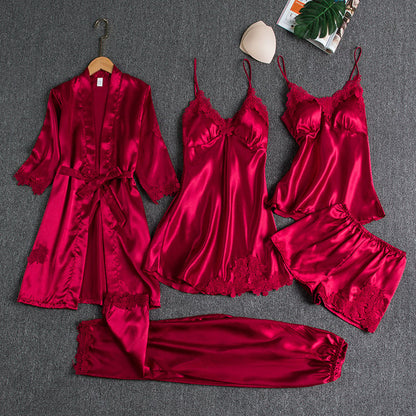 Luna | 5-Piece Satin & Lace Sleepwear Set