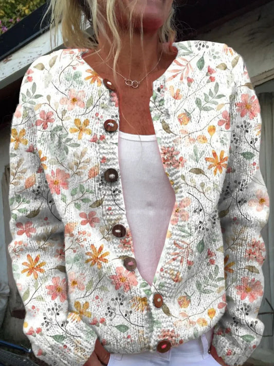 Greta™ | Vintage Floral Knit Cardigan Sweater.