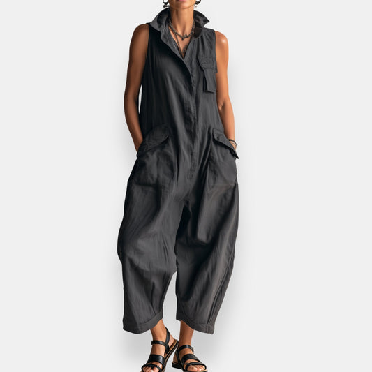 RYKER | Sleeveless Cargo Jumpsuit with Collar and Flap Pockets