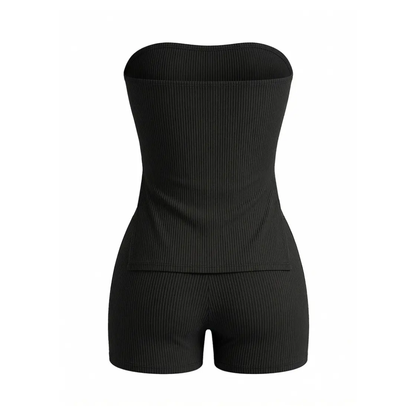 NOXIE™ – Ribbed Side-Slit Tube Top & Shorts Two-Piece Set