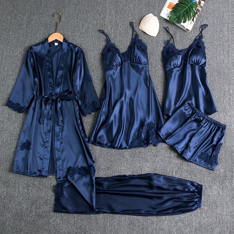 Luna | 5-Piece Satin & Lace Sleepwear Set