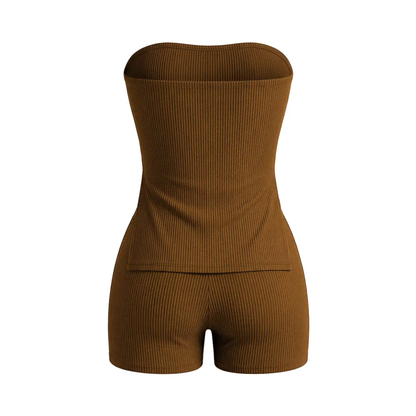 NOXIE™ – Ribbed Side-Slit Tube Top & Shorts Two-Piece Set