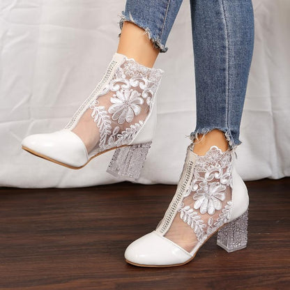 Celestine Elegant Floral Lace Heel Boots