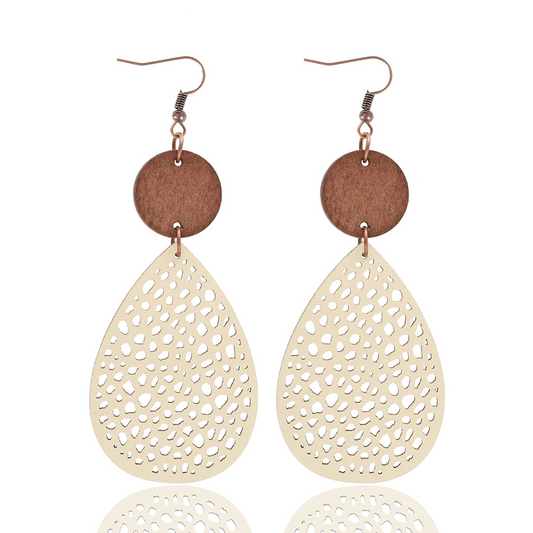 Eliana - Vintage Style Hollow-Out PU Leather Drop Earrings