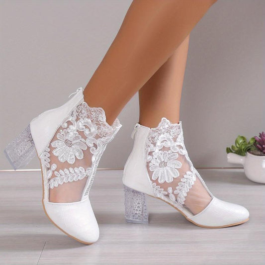 Celestine Elegant Floral Lace Heel Boots