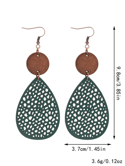 Eliana - Vintage Style Hollow-Out PU Leather Drop Earrings