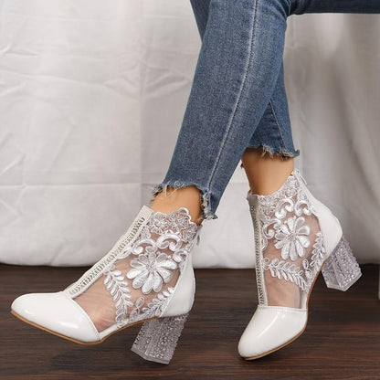Celestine Elegant Floral Lace Heel Boots