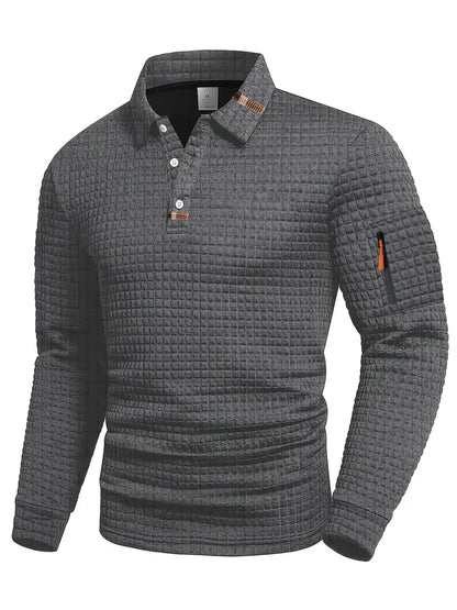 Men’s Slim Fit Textured Polo with Zipper Sleeve Pocket