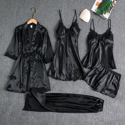 Luna | 5-Piece Satin & Lace Sleepwear Set