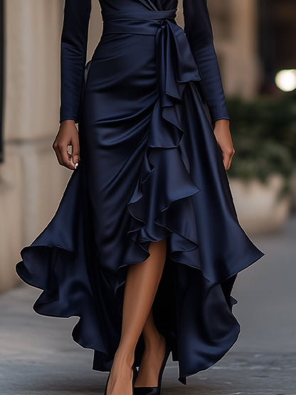 Palma | Draped Satin Maxi Dress With Ruffle Details