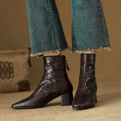 Riona – Genuine Leather Block Heel Ankle Boots