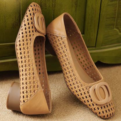 Opium Woven™ | Leather Square-Toe Flats