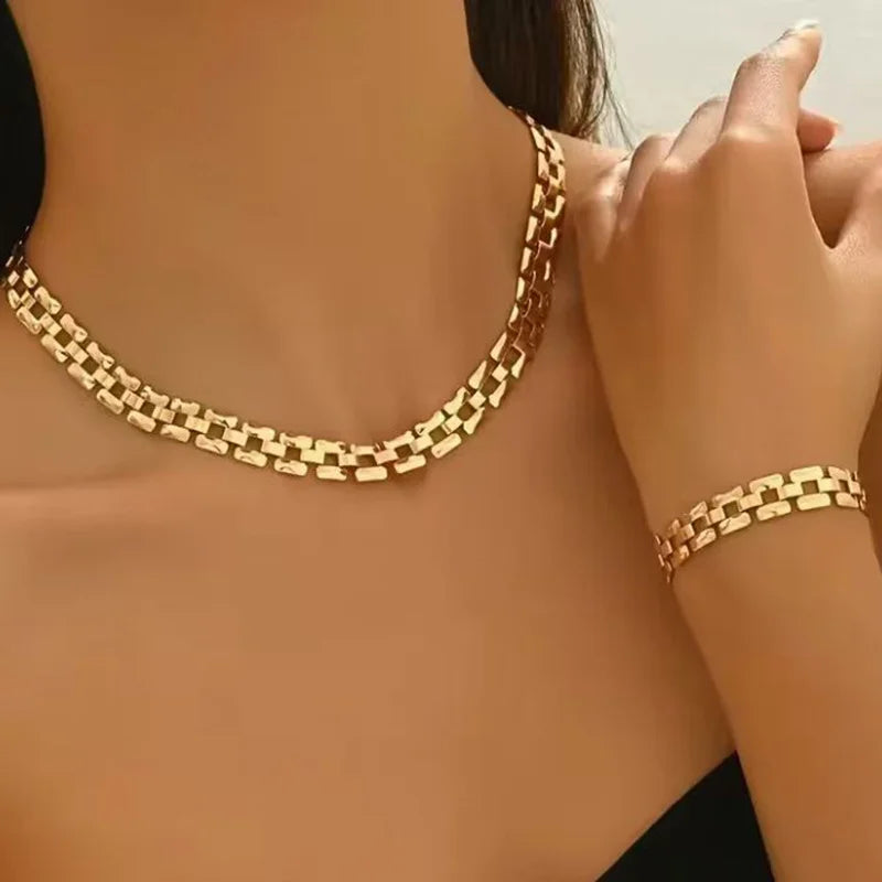 Gold Chain Link Necklace & Bracelet Set