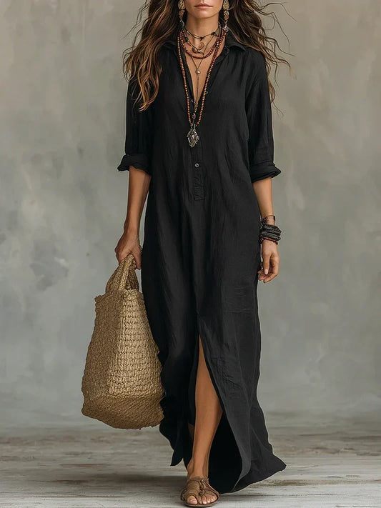 Celine™ | Black Maxi Dress with Buttons