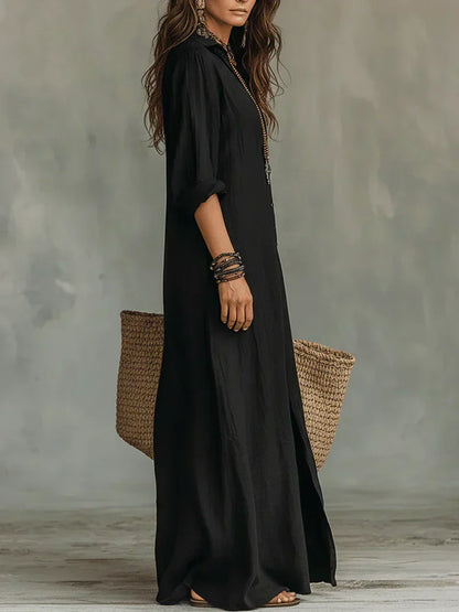 Celine™ | Black Maxi Dress with Buttons