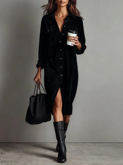Aurovia Elegant Flared Shirt Dress