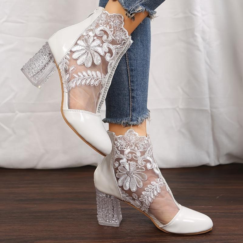 Celestine Elegant Floral Lace Heel Boots