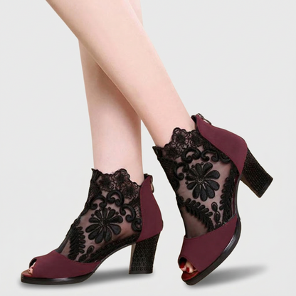 Rosalienne Elegant Lace Peep-Toe Heel Boots