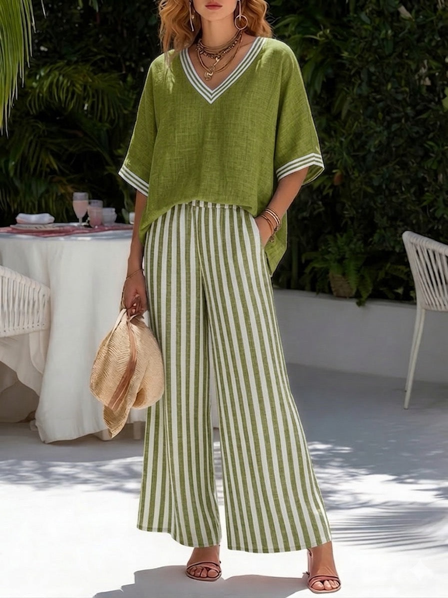 Striped Linen-Cotton Two-Piece Set